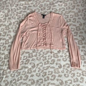 Full front lace up long sleeve crop top